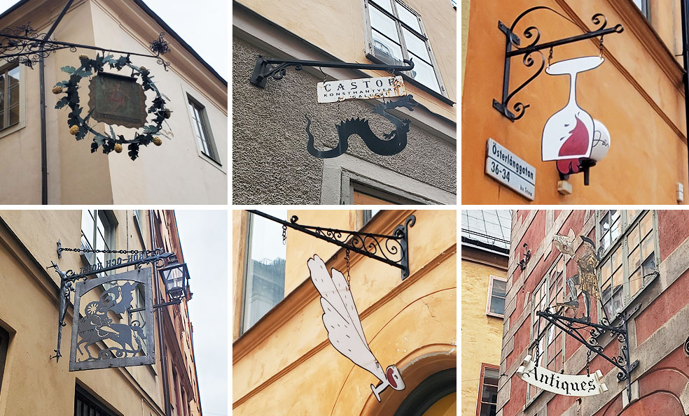 LifTe北欧の暮らし スウェーデン 旧市街ガムラスタンのさまざまな看板
