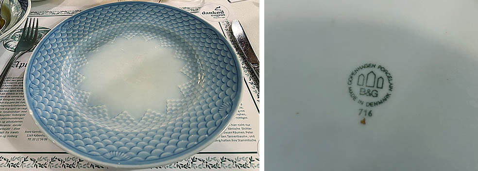 LifTe北欧の暮らし 2023年冬の北欧旅5日目で訪れたデンマーク首都コペンハーゲンで最も古いと言われるレストラン「DET LILLE APOTEK(小さな薬屋さん)」で使用されていたB&Gのお皿