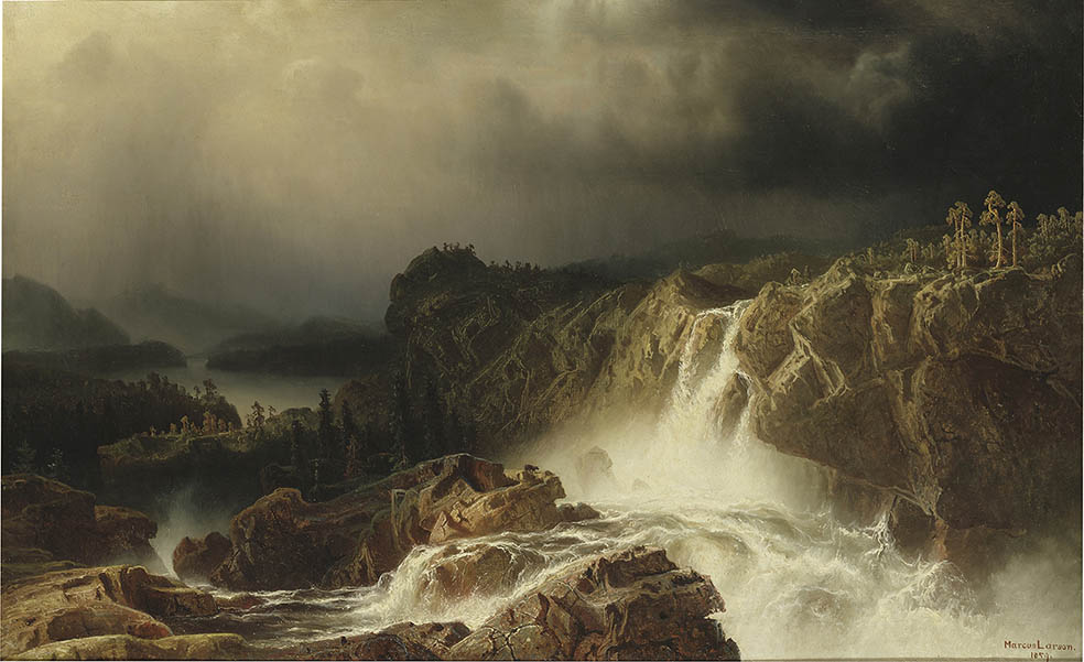 LifTe北欧の暮らし 新宿のSOMPO美術館で3月23日(土)から開催されている、スウェーデン、ノルウェー、フィンランドの国立美術館に協力を仰いだ展覧会「北欧の神秘」で展示される『滝のある岩場の景観』 マルクス・ラーション(1859年：スウェーデン国立美術館)