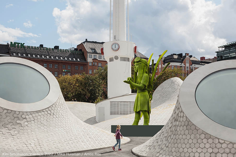 LifTe北欧の暮らし フィンランドで活躍するアーティスト彫刻家キム・シモンソンのアーティスト写真 kim simonssonが手がけたmoss giant モスジャイアント 苔の巨人がヘルシンキのアモスレックスで展示