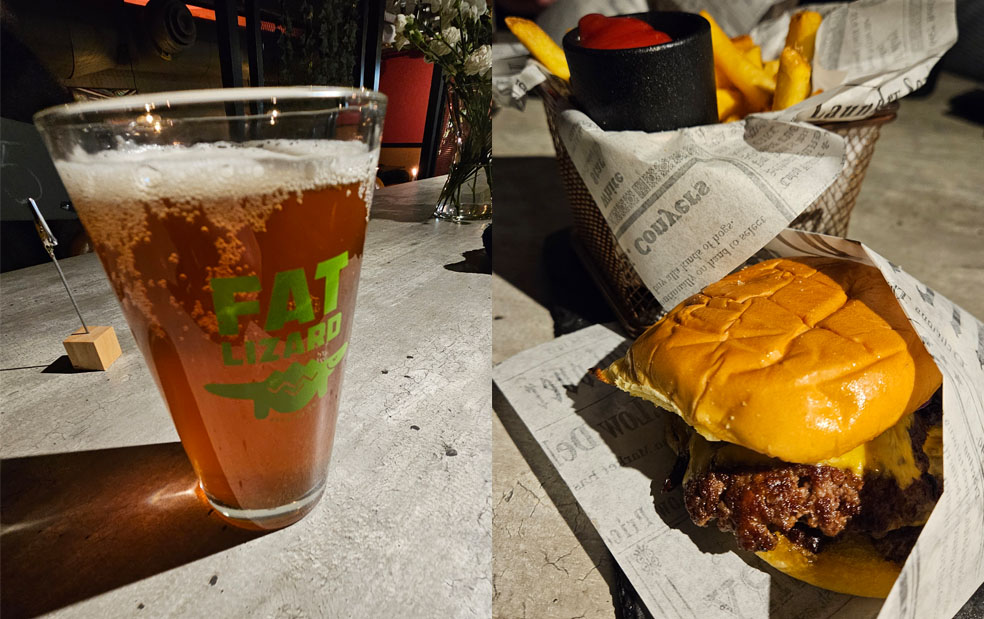 LifTe北欧の暮らし 編集部が2024年北欧冬の北欧出張12日目で訪れたフィンランドの首都ヘルシンキのカッリオ地区にあったクラフトバーガーが堪能できるショップ「The Cave(ケイヴ)」のハンバーガーとビール