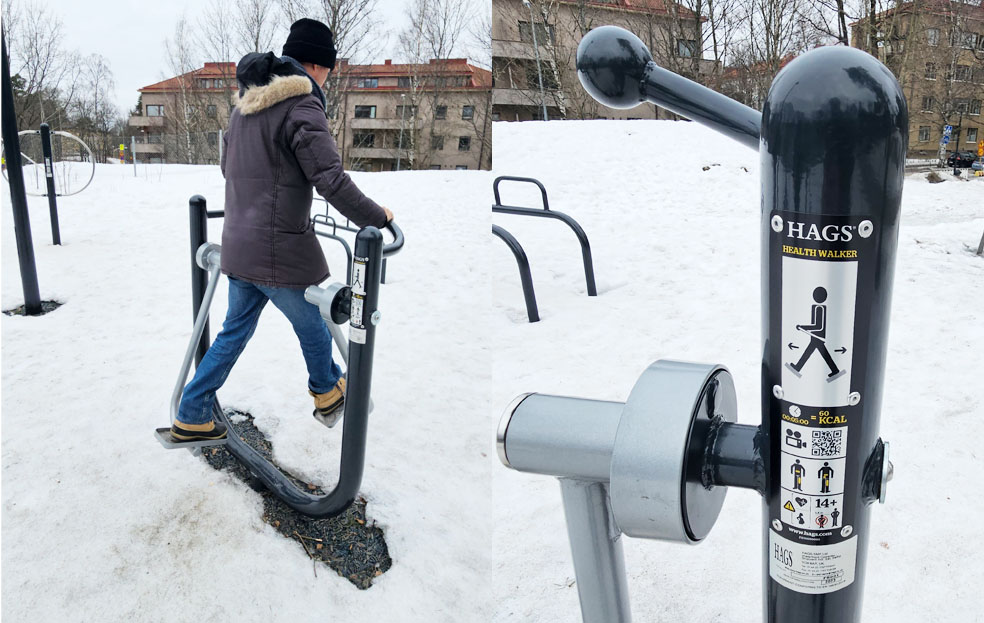 LifTe北欧の暮らし 2024年編集部が冬の北欧出張12日目に訪れたシベリウス公園内に設置されていた健康器具 フィットネス設備