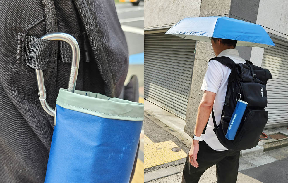 LifTe北欧の暮らし スウェーデンブランドinnovator(イノベーター)の晴雨兼用折りたたみ傘「IN-55WJP」のディープブルーとスーリーのバッグ カラビナ