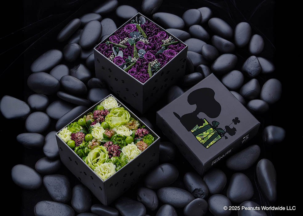 LifTe北欧の暮らし デンマーク出身のフラワーアーティスト ニコライ・バーグマンがフラワーボックス誕生25周年を記念して 今年75周年を迎えるピーナッツ(スヌーピー)とコラボしたアイテム「Nicolai Bergmann meets PEANUTS」の“Journey Black ジャーニー ブラック”