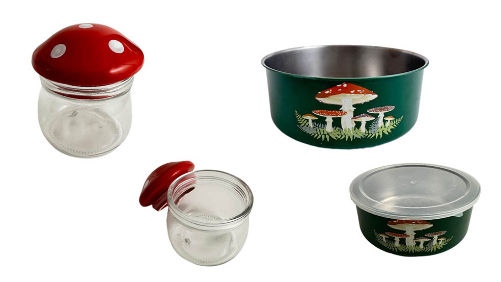 LifTe北欧の暮らし デンマーク発祥のライフスタイル雑貨ストア フライングタイガーコペンハーゲンが発売するきのこシリーズのキャニスターと蓋付きボウル