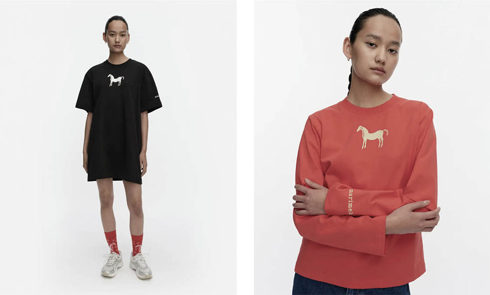 LifTe北欧の暮らし フィンランドのマリメッコ(marimekko)が2026年1月7日より販売開始する午年を記念したマイヤ・イソラがデザインした「Musta Tamma（黒い牝馬）」を使用した新コレクションの【Musta Tamma】 Tシャツと【Musta Tamma】 カットソー
