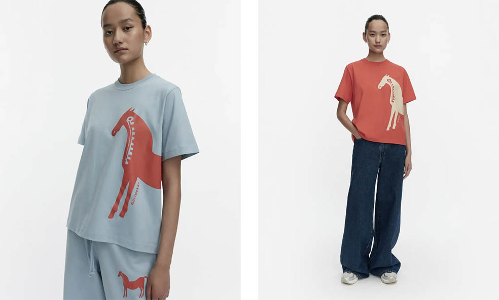 LifTe北欧の暮らし フィンランドのマリメッコ(marimekko)が2026年1月7日より販売開始する午年を記念したマイヤ・イソラがデザインした「Musta Tamma（黒い牝馬）」を使用した新コレクションの【Musta Tamma】 Tシャツと【Musta Tamma】 Tシャツ