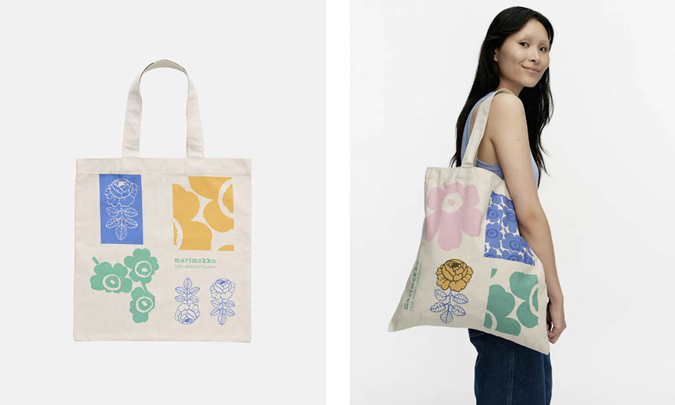 LifTe北欧の暮らし フィンランドのマリメッコ(marimekko)がブランド設立75周年を記念してできた マイヤ・イソラのウニッコ(unikko)や、Vihkiruusu（ヴィヒキルース）をデザインしたトートバッグ