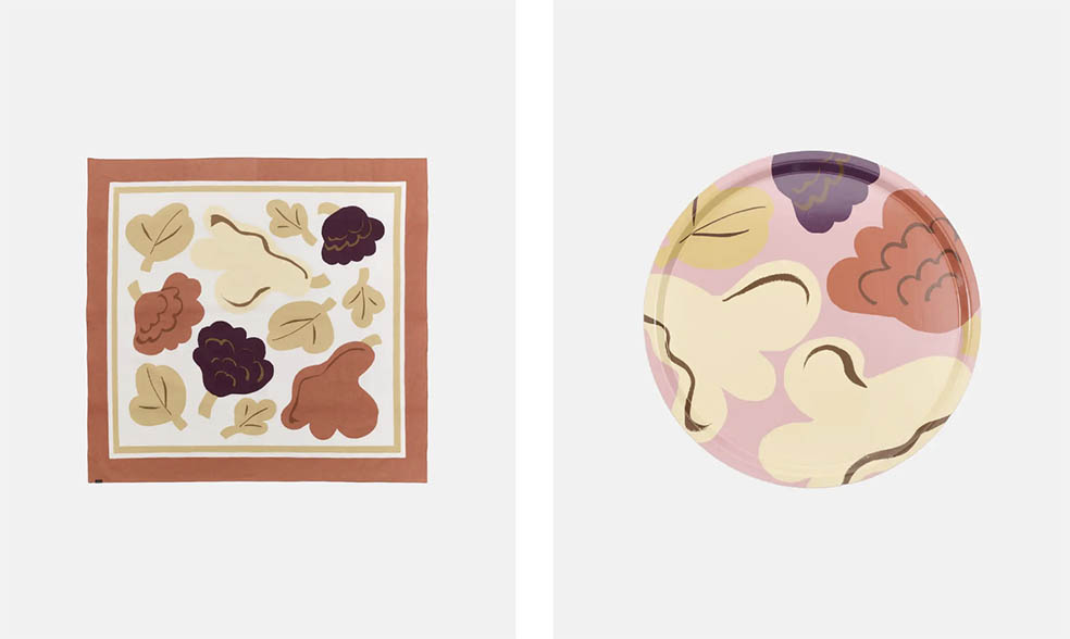 LifTe北欧の暮らし フィンランドのマリメッコ(marimekko)の新作ホームコレクション Erja Hirvi(エルヤ・ヒルヴィ)がデザインしたクカスタ クッカーン(Kukasta kukkaan) テーブルクロス トレイ