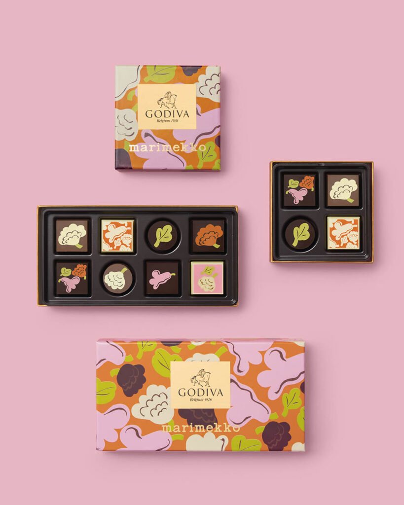 LifTe北欧の暮らし フィンランドのマリメッコ(marimekko)とチョコレートブランドGODIVA(ゴディバ)がコラボして発売するエルヤ・ヒルヴィが2024年に手がけた「Kukasta kukkaan(クカスタ クッカーン)を取り入れた コレクション アソートメント