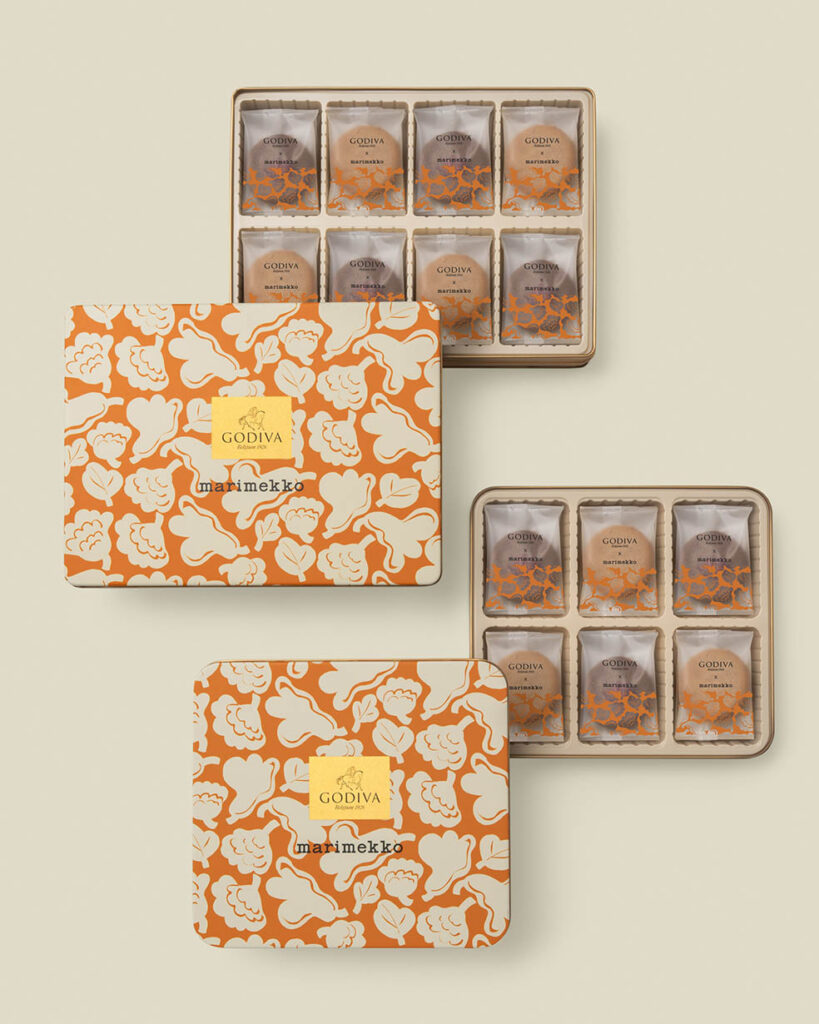 LifTe北欧の暮らし フィンランドのマリメッコ(marimekko)とチョコレートブランドGODIVA(ゴディバ)がコラボして発売するエルヤ・ヒルヴィが2024年に手がけた「Kukasta kukkaan(クカスタ クッカーン)を取り入れた ラングドシャクッキー アソートメント